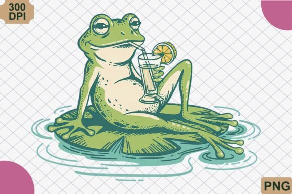 Download Relaxing Frog Drinking Lemonade PNG - King Collection