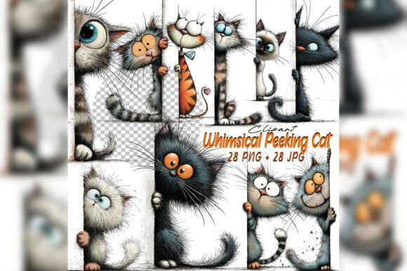 Download Whimsical Quirky Peeking Cat Clipart Set - King Collection