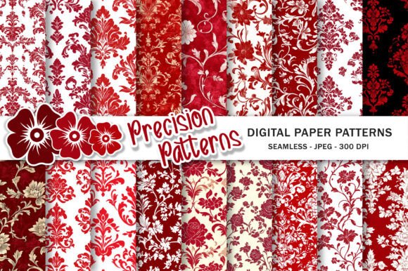 Download Red and White Floral Damask Scrapbooking - King Collection
