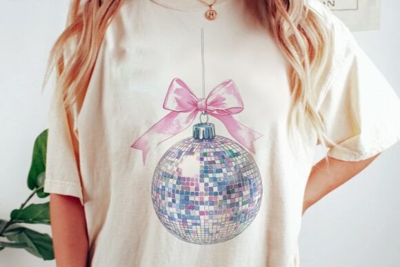 Download Pink Bow Disco Ball Ornament Graphic Png - Premium Resources